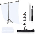 HIFFIN® White Screen Backdrop 6x10 ft with Stand 6x9FT Photography Backdrop with 1PC 6.5FT T-Shape Backdrop Stands, 4PCs Spring Clamps, 1PCs Carry Bag