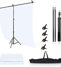 HIFFIN® White Screen Backdrop 6x10 ft with Stand 6x9FT Photography Backdrop with 1PC 6.5FT T-Shape Backdrop Stands, 4PCs Spring Clamps, 1PCs Carry Bag