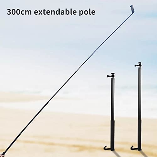 HIFFIN 118"/3 Meters Ultra Long Selfie Stick for GoPro Max Hero 9 8 7 6 5 4 3+, Insta 360 One R One X, DJI Osmo Action, Extendable at 6 Lengths Carbon Fiber Lightweight Pole Monopod .