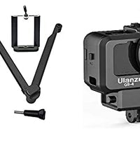 HIFFIN® Combo for GO PRO 9 3-Way Monopod Grip Arm Tripod Foldable Selfie Stick with Housing Cage for Go pro 9, Ulanzi G9-4 Housing Cage Protective Case...