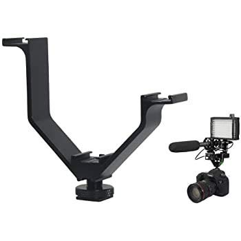HIFFIN® V-Bracket 5"/12.5cm V-Shape Triple 3 Universal Cold Shoe Hot Shoe Mount Bracket for DSLR Camera with LED Video Light Microphone Monitor...