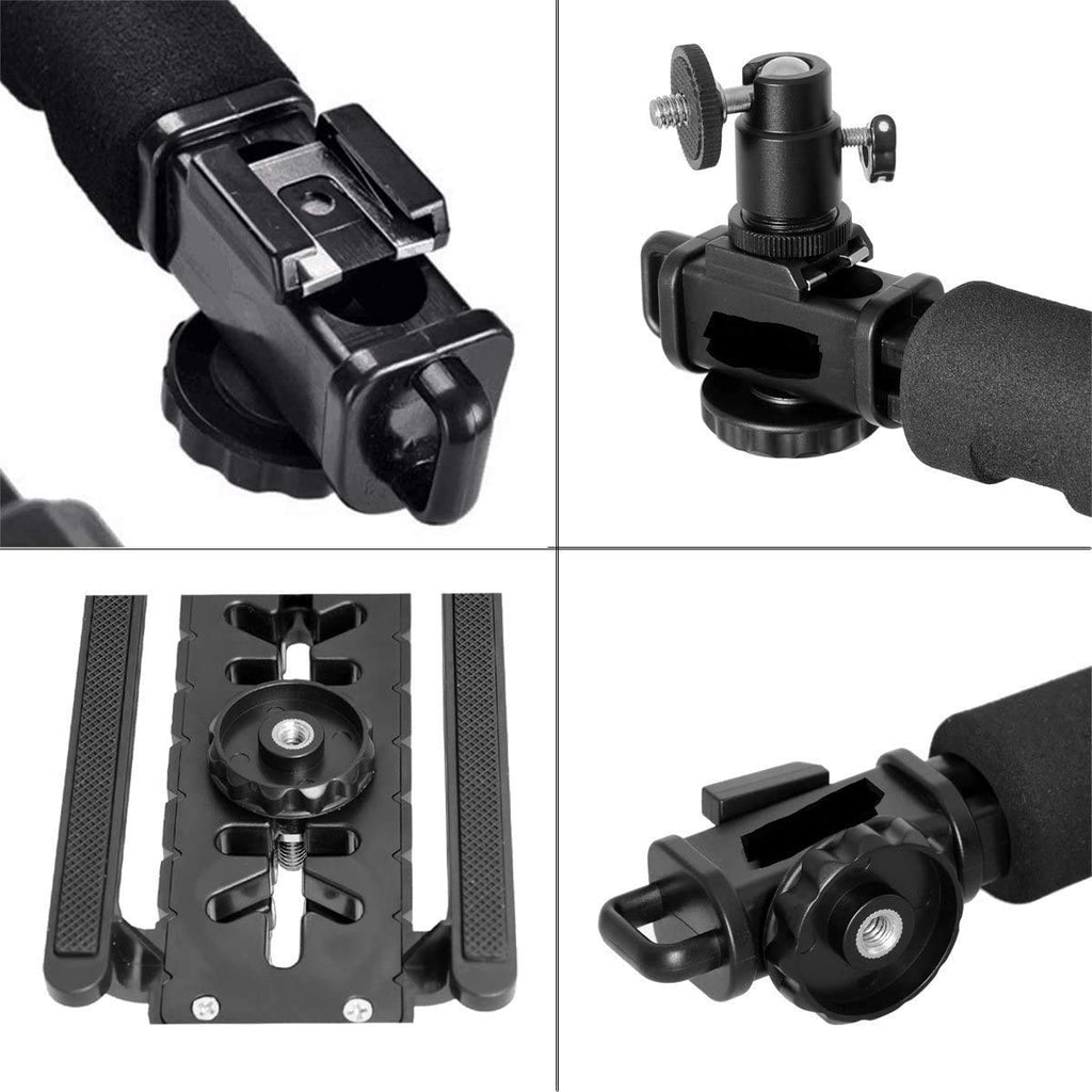 HIFFIN® 3 in 1 Universal Stabilizer C-Shape Bracket Video Handheld Grip + Ball Head hot Shoe Adapter + Mobile Phone Clip Holder for 4in1 DSLR Camera +Camcorder +Smartphone Video Rig Mount Fit