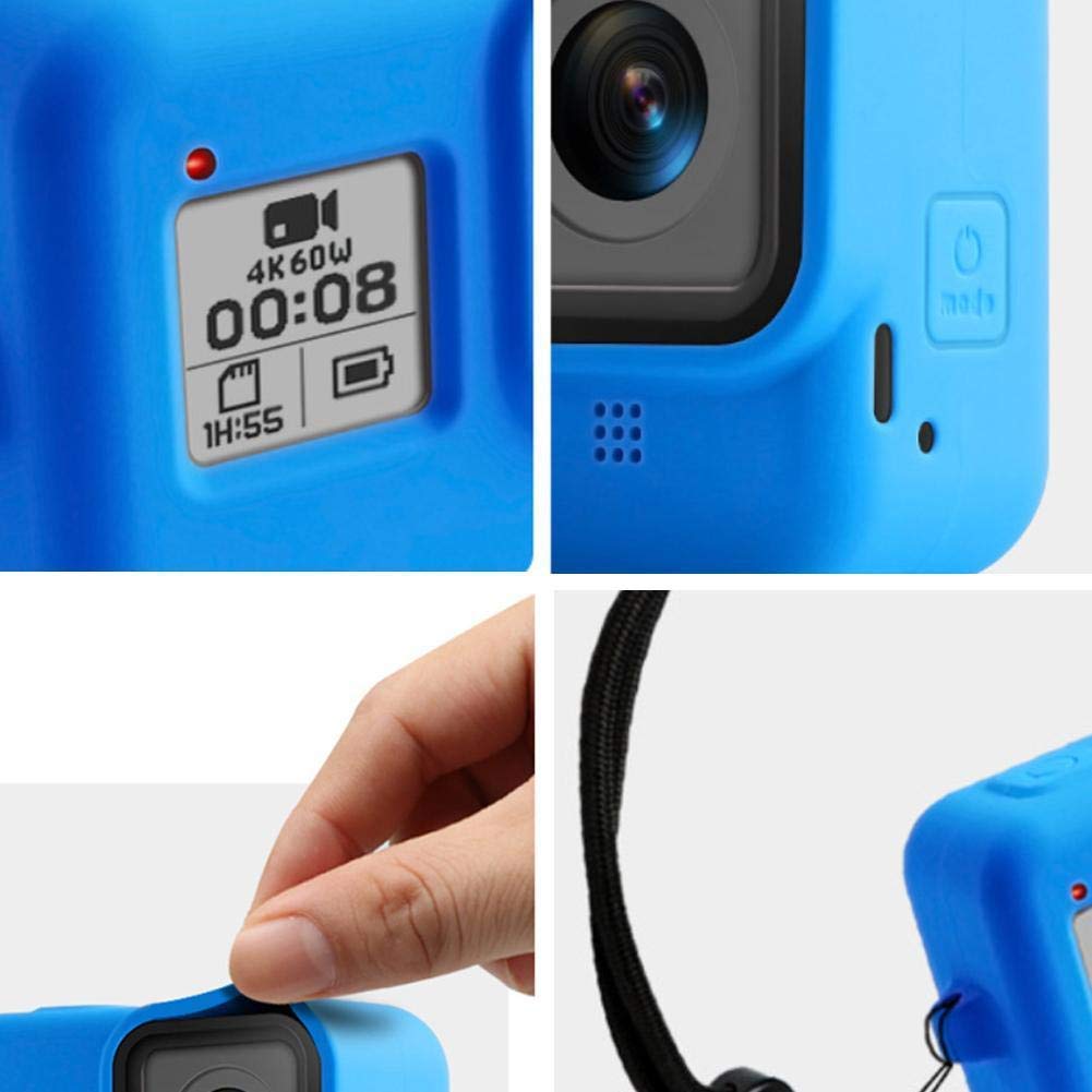 HIFFIN® Protective Silicone Sleeve Case + Lanyard Accessories Soft Rubber Frame Cover Protection for Go Pro Compatible with GoPro Hero 8 Black Action Camera (Blue)