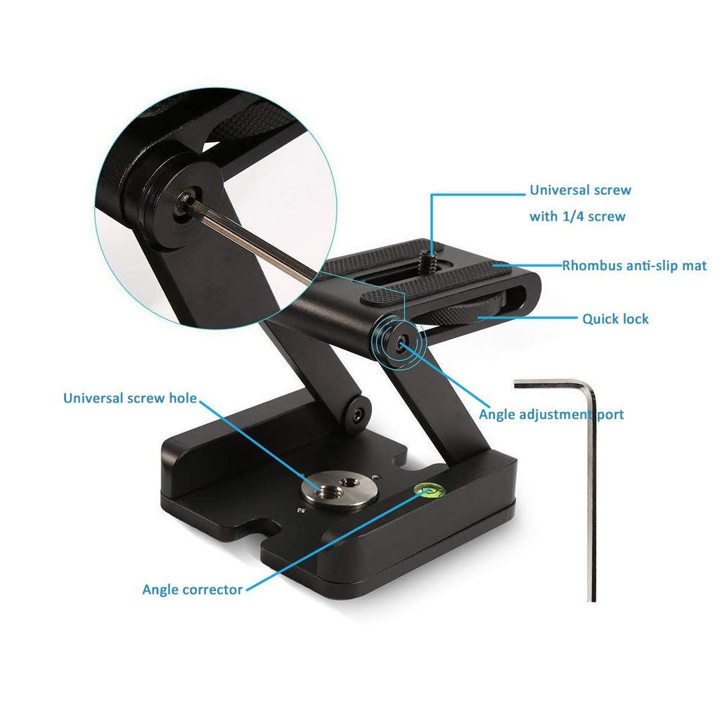 HIFFIN® Foldable Z Pan Tilt Tripod Head Quick Release Plate Holder for DSLR Camera Camcorder Photography Accessory - 1 Piece (Black) (Z Plate)