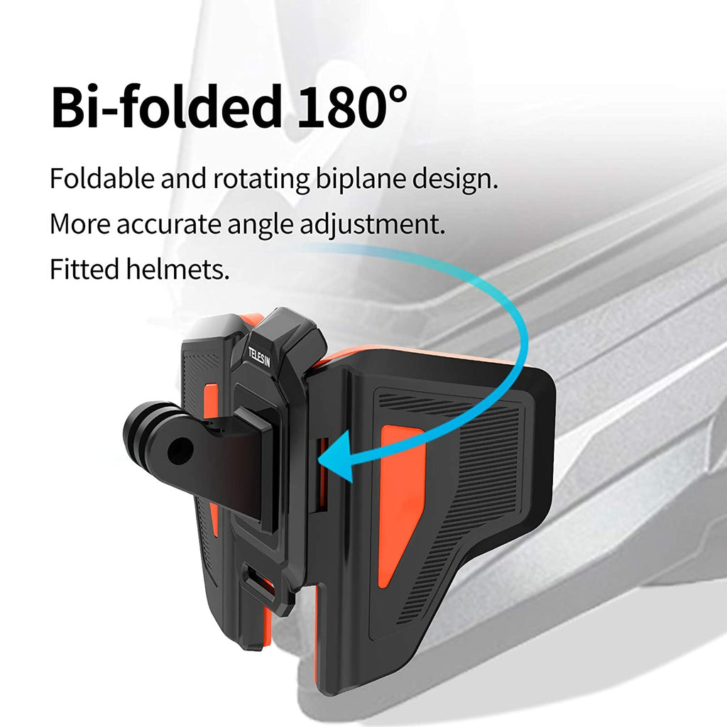 TELESIN Upgraded Motorcycle Helmet Chin Mount for GoPro Max Hero 10 9 8 7 6 5 Insta 360 One R One X DJI Osmo Action Pocket Cellphone and More Action Camera, with Go Pro Mount Adapter Screw Accessories