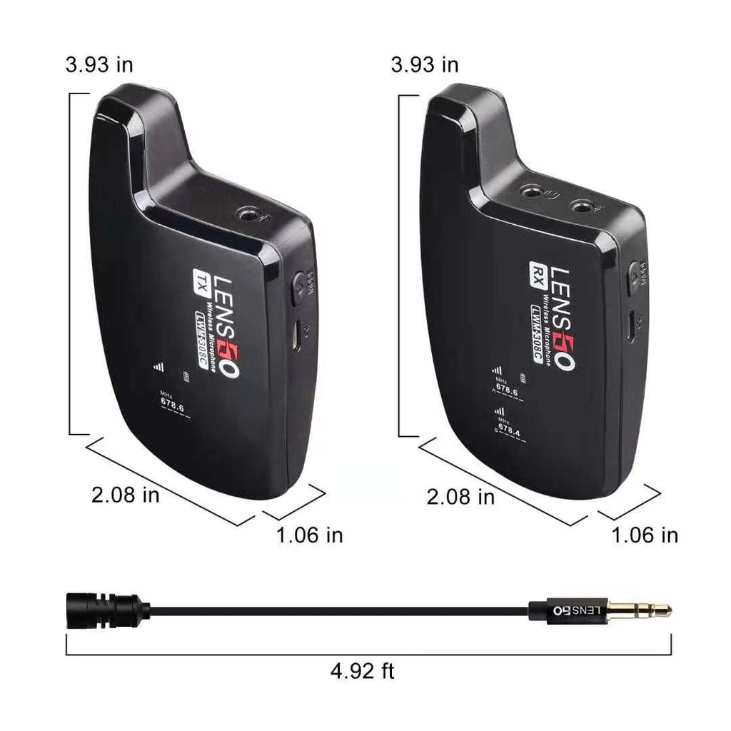 LENSGO LWM-308C Mini Wireless Lavalier set of 2 Microphone with 1 reciver and 1 transmitter for DSLR Camera Smartphones Gimbal Video Vlog Interview Clip-on Lapel Mic