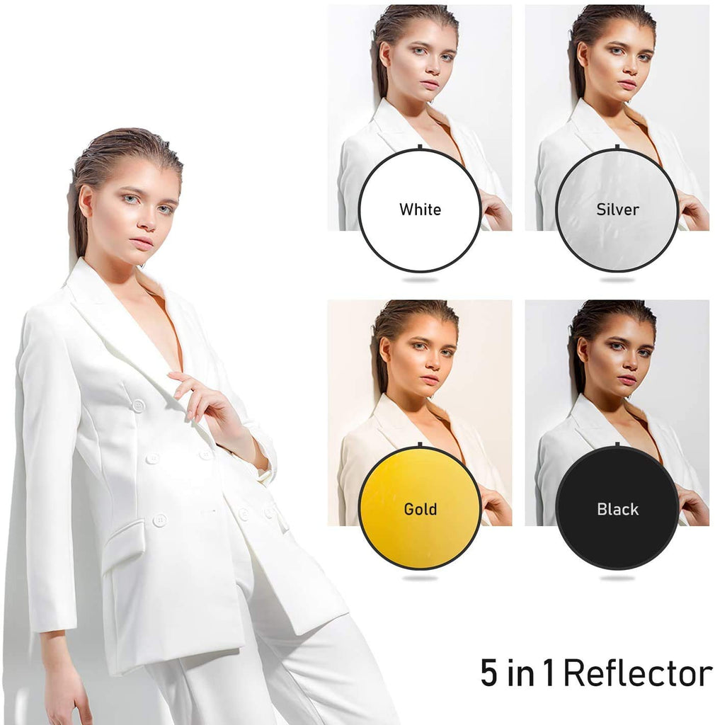 HIFFIN® Reflector 32-inch / 80 cm 5 in 1 Photography Camera Reflector Collapsible Multi-Disc Light with Bag - Translucent, Silver, Gold, White and Black