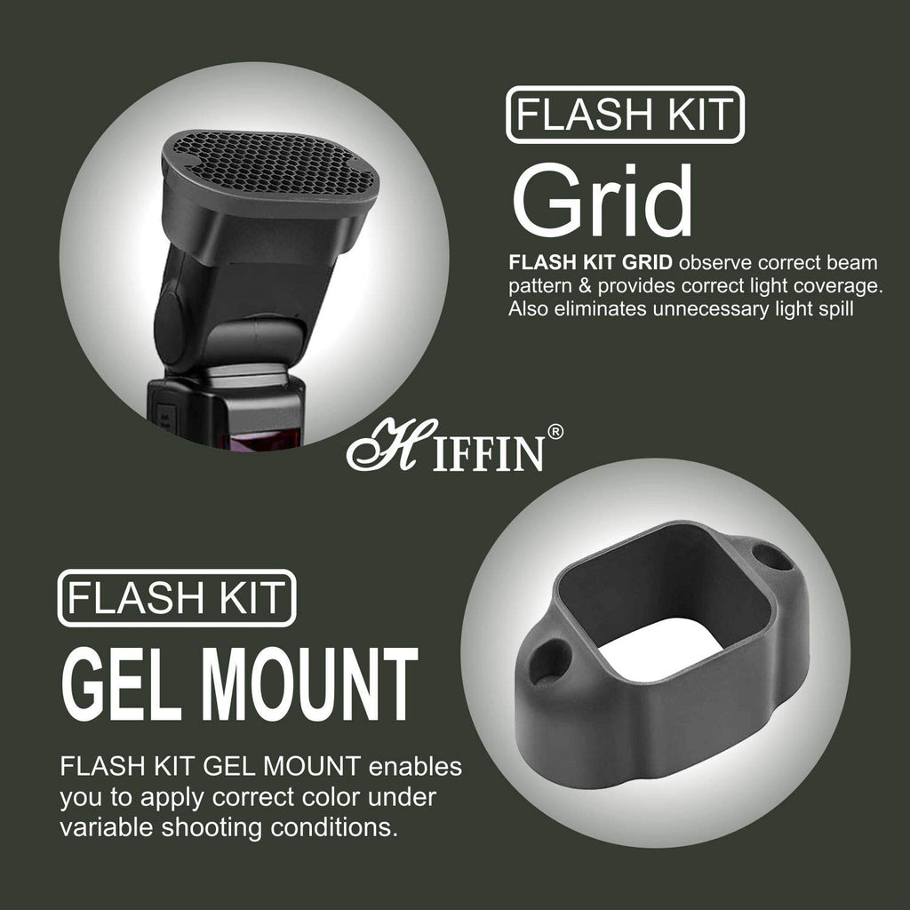 HIFFIN® Professional Starter Flash Accessories Kit Universally Compatible | New Labeled Flash Diffuser | Grid | Gel | Grip & Sphere (Professional...
