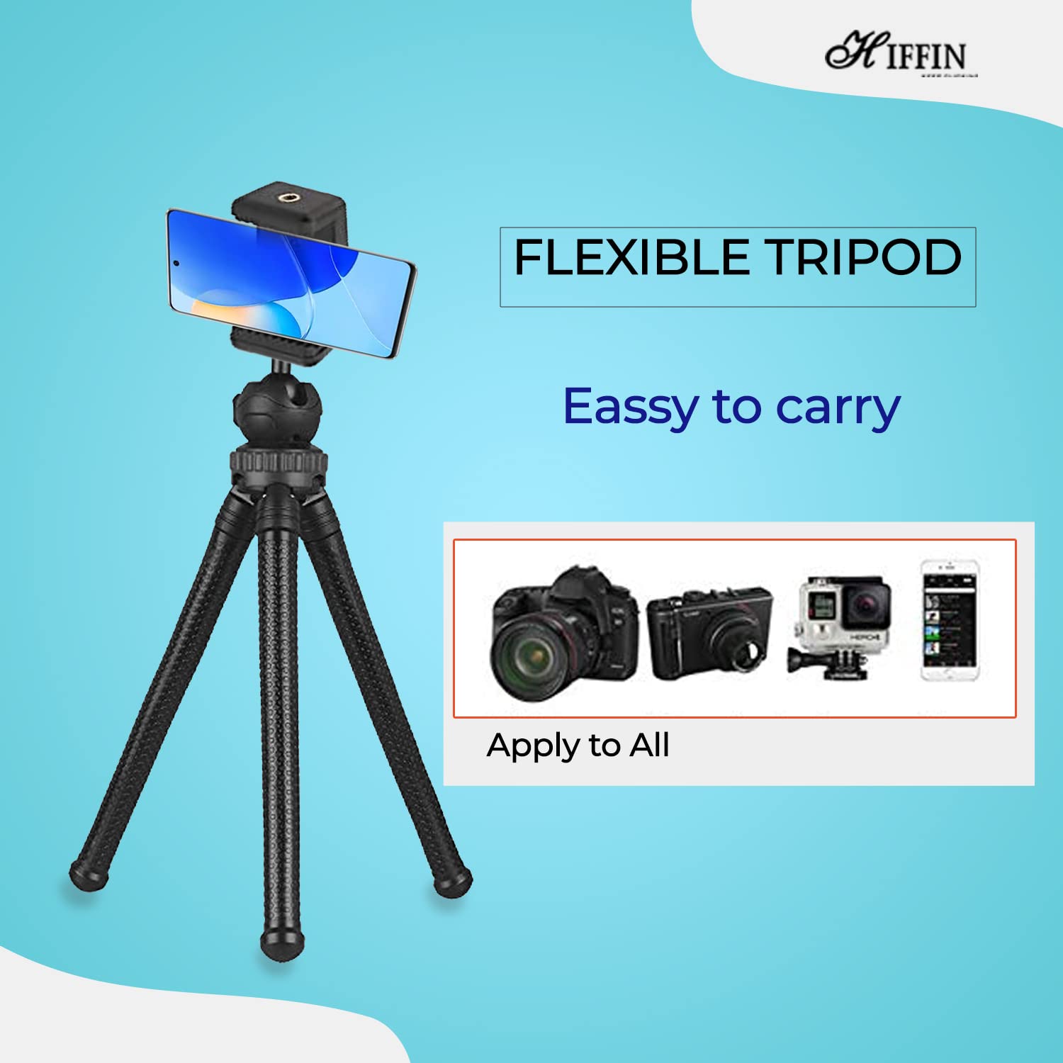 HIFFIN Flexible Gorillapod Tripod with 360° Rotating Ball Head Tripod