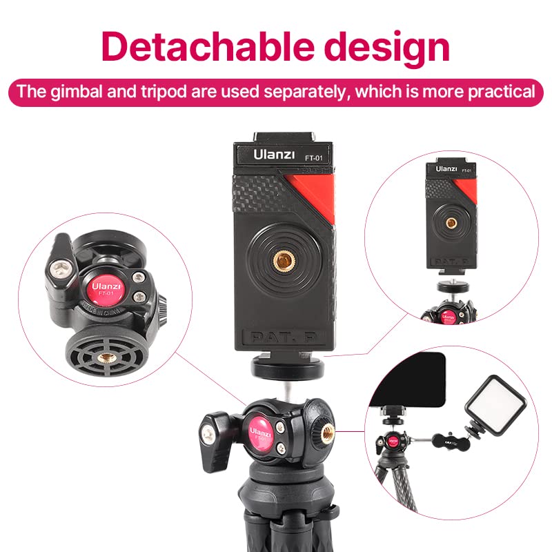 ULANZI FT-01 Phone Tripod with Holder, Mini Camera Flexible Tripod Stand with Cold Shoe Mount, 1/4'' Screw for Magic Arm