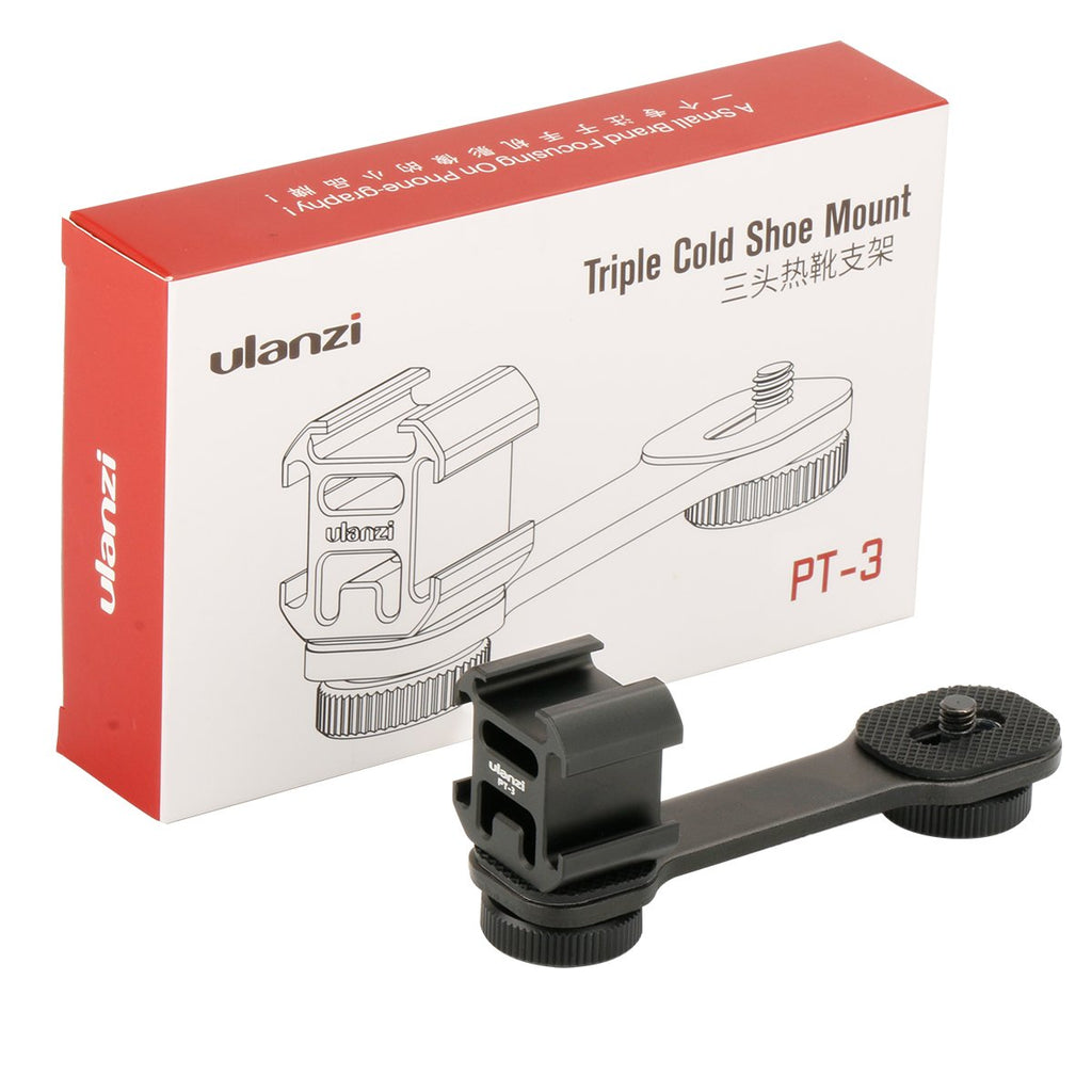 ULANZI PT-3 Aluminum Triple Cold Shoe Mount Adapter Vlog Video Microphone Extension Bar for Zhiyun Smooth 4 DJI Osmo Pocket Osmo Mobile 2/Osmo Mobile 3 Feiyutech Vimble 2 3-Axis Gimbal Accessories