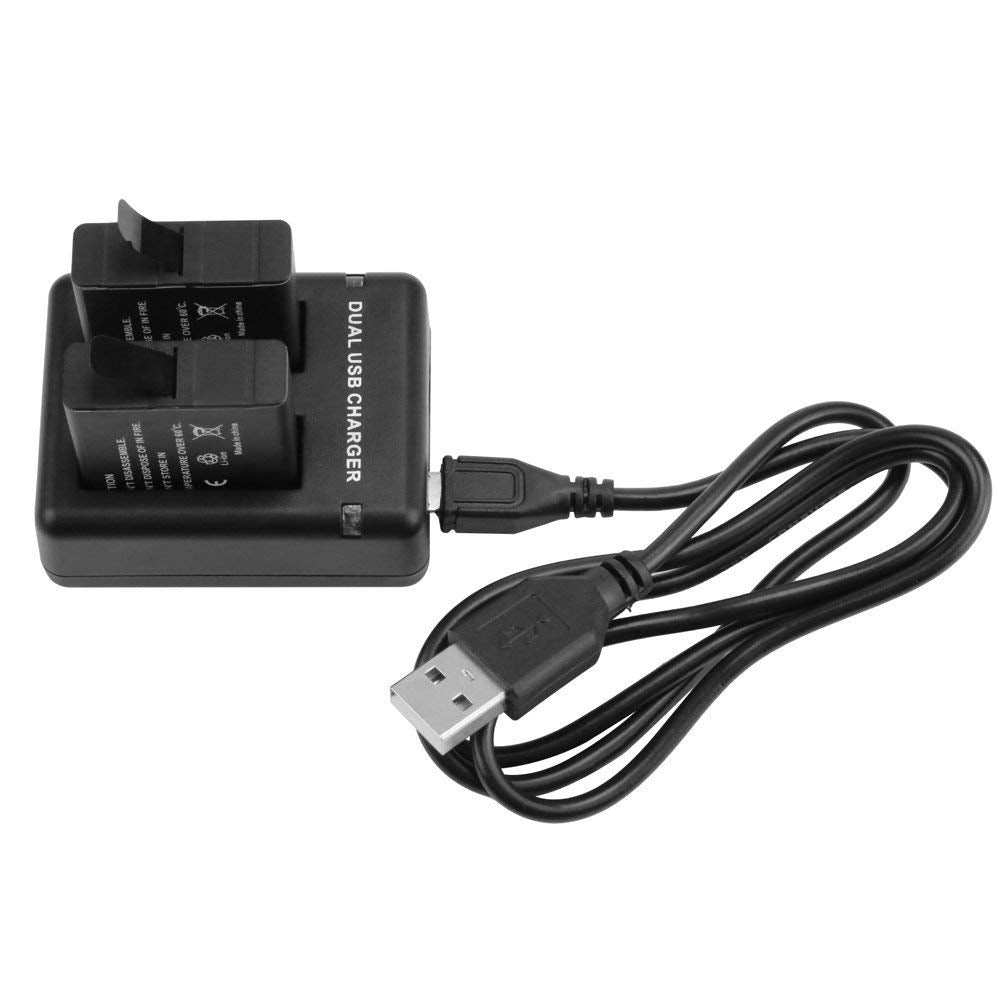 HIFFIN® Dual Battery Charger with Micro USB Cable for Go Pro HERO8 Black Go Pro HERO7 Black Go Pro HERO6 Black Go Pro HERO5, HERO5 Black Go Pro Hero 2018