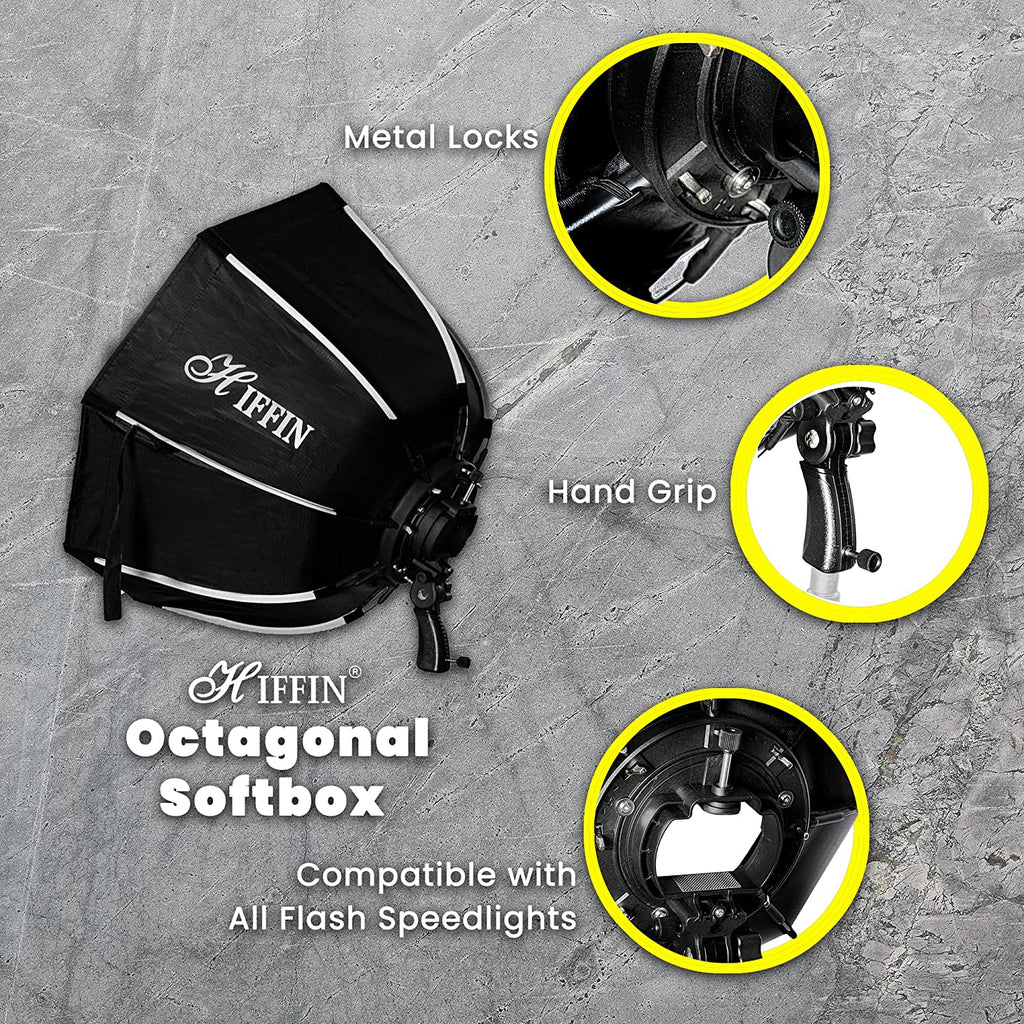 HIFFIN® 90 CM Octagonal Softbox with S-Type Bracket Holder (with Bowens Mount) and Carrying Bag for Speedlight Studio Flash Moonlight, Portrait and Product Photography