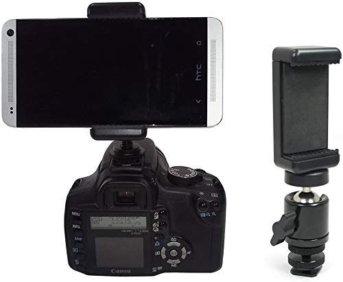 HIFFIN® Locking Ball Head with Phone Holder and Hot Shoe Adapter Set for use with DLSR or Tripod. Easily Attach Phone Mount w/Ball Head, or Other 1/4"-20 Parts. (Ball Head Phone Set)
