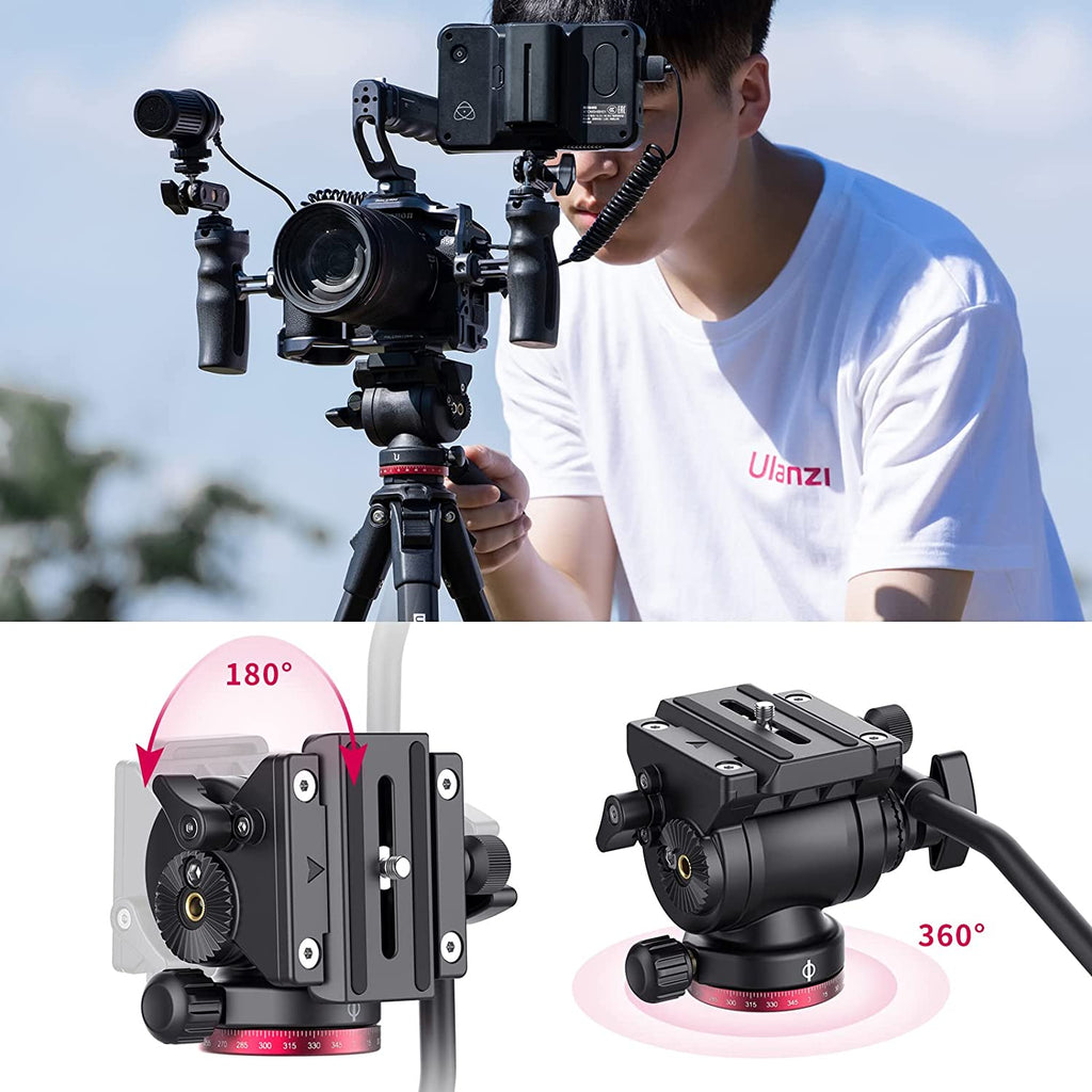 ULANZI MT-56 Camera Tripod Stand with Fluid Head, for Sony Nikon Canon Fujifilm DSLR Camera Video Shooting, w Cell Phone Holder vlogging Travel Tripod Mount - Ombra