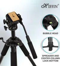 HIFFIN HF 880 (65 Inch) Aluminum Light Weight Tripod | with Fluid Video Head | for DSLR & Video Cameras| Maximum Operating Height: 5.45 Feet | Maximum Load Upto: 7 kgs