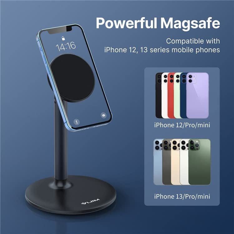 VIJIM HP002 Magnetic Cell Phone Stand 360-degree Rotating Phone Holder with 2-level Adjustable Height Aluminum Alloy Desktop Stand for All smart Phone & i-Phone 13/13 Pro/13 Mini/12/12 Pro/12 Mini