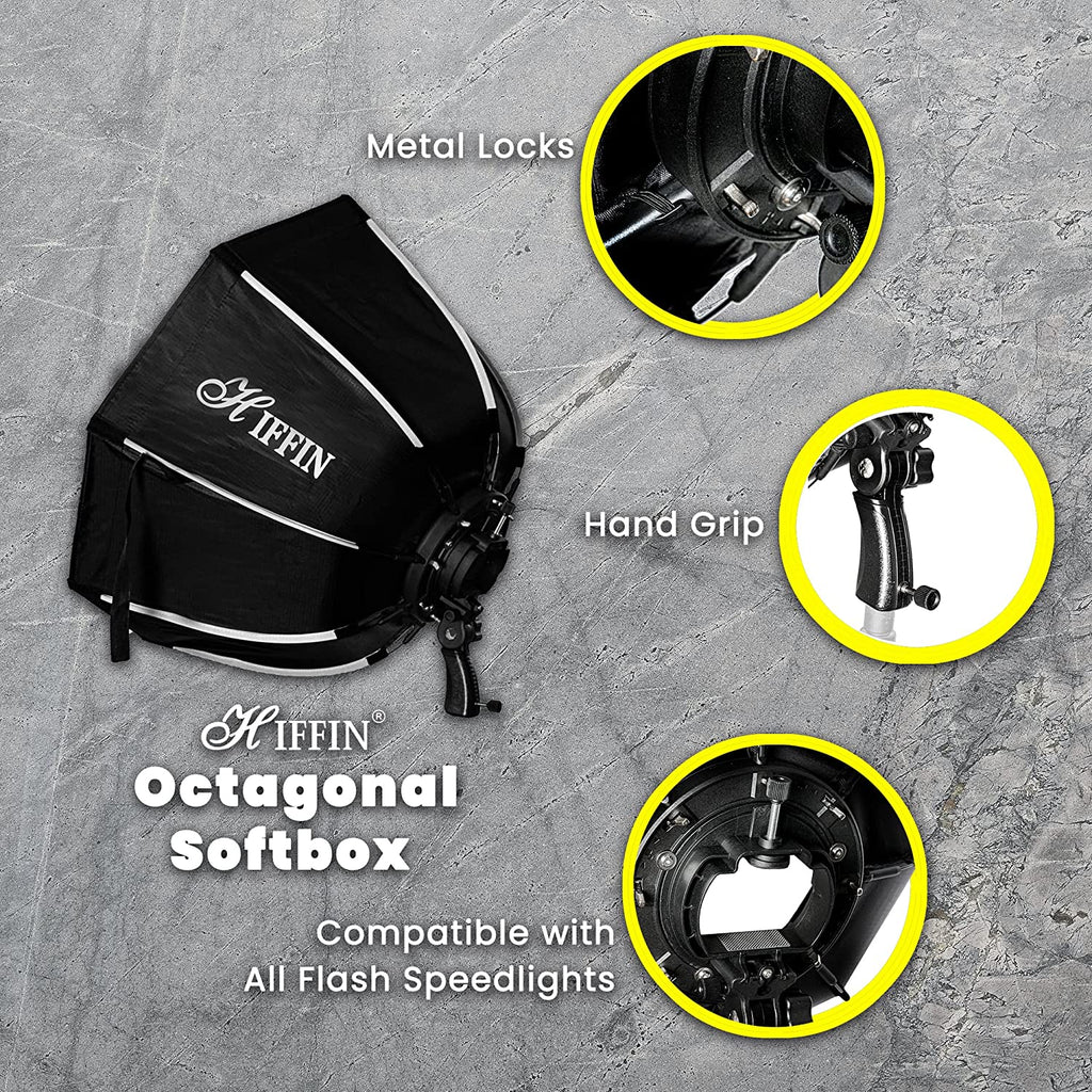 HIFFIN® 120 CM Octagonal Softbox with S-Type Bracket Holder (with Bowens Mount) and Carrying Bag for Speedlite Studio Flash Monolight, Portrait and Product Photography