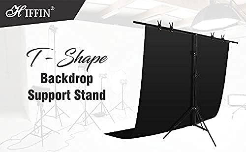 HIFFIN® Black Screen Backdrop 6x10 ft with Stand 6x9FT Photography Backdrop with 1PC 6.5FT T-Shape Backdrop Stands, 2PCs Spring Clamps, 1PCs Carry Bag