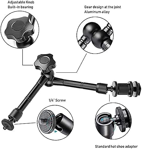 HIFFIN® 11inch Adjustable Articulating Friction Magic Arm & Large Super Clamp for Camera Rig, LCD Monitor, LED Flash Lights (11 inch Magic arm+clamp)