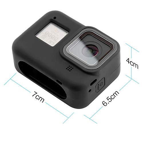 HIFFIN® Protective Silicone Pack of 2 pcs Sleeve Case + Lanyard Accessories Soft Rubber Frame Cover Protection for Go Pro Compatible with GoPro Hero 8 Black Action Camera (Black+Blue)