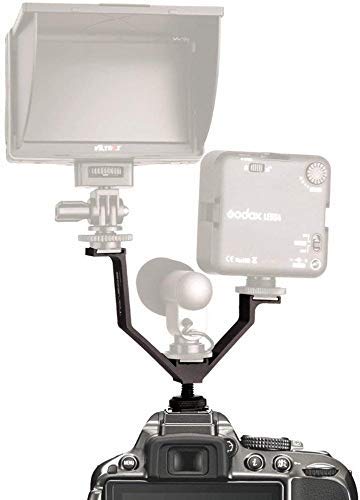 HIFFIN® V-Bracket 5"/12.5cm V-Shape Triple 3 Universal Cold Shoe Hot Shoe Mount Bracket for DSLR Camera with LED Video Light Microphone Monitor...