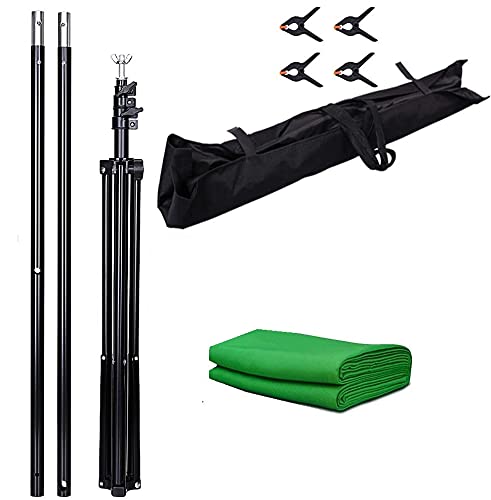 HIFFIN® Green Screen Backdrop 6x10 ft with Stand - 1 Packs 6x9 FT Photography Backdrop with 1PC 6.5 FT T-Shape Backdrop Stands, 4PCs Spring Clamps, 1PCs Carry Bag