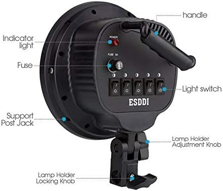 HIFFIN® 5 in 1 E27 Combo Photo Studio Bulb Holder Base Socket Lamp Bulb Holder Adapter for Photo Video Studio Softbox Video Light - Black