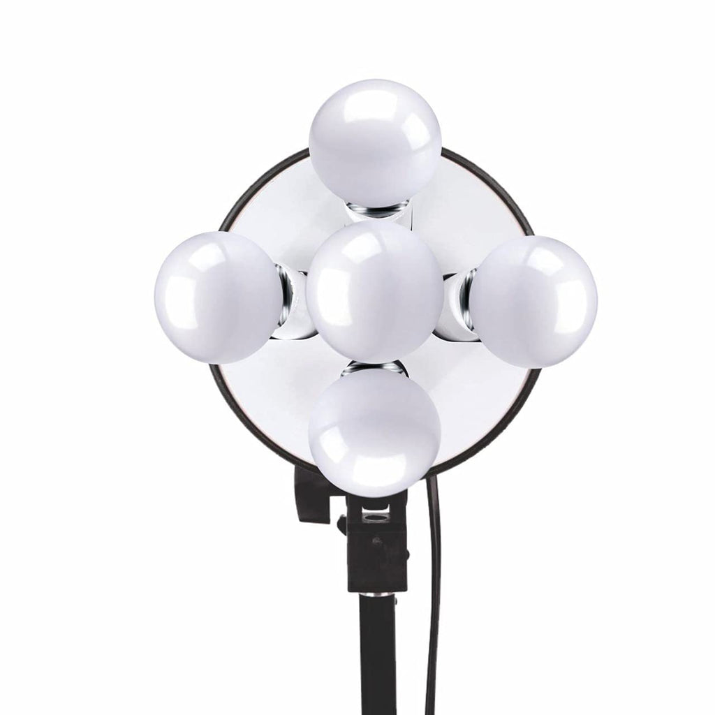HIFFIN® 5 in 1 E27 Photo Studio Bulb Holder with 20W Bulb Base Socket Lamp Bulb Holder Adapter for Photo Video Studio Softbox Video Light - Black