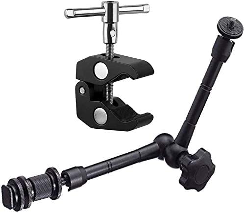 HIFFIN® 11inch Adjustable Articulating Friction Magic Arm & Large Super Clamp for Camera Rig, LCD Monitor, LED Flash Lights (11 inch Magic arm+clamp)