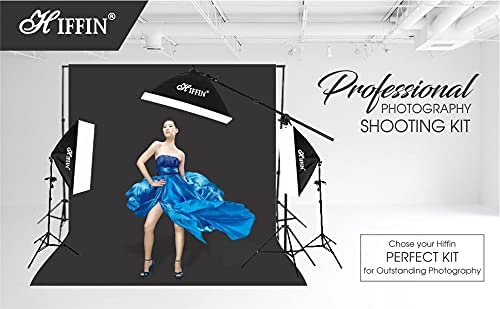 HIFFIN® 5 PRO Quadlux Mark III Soft Led Still & Video Light Softbox 3 Point Lighting Kit with Backdrop Stand, 9x10ft Photo Video Studio Muslin 1 x Curtain Black | Stand Backdrop Support System Kit