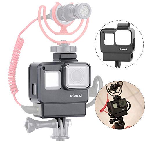 HIFFIN® V2 Protective Housing Case Vlogging Frame Cage Mount with Microphone Cold Shoe Compatible for GoPro Hero 7 6 5 Vlog Setup Action Camera Accessories