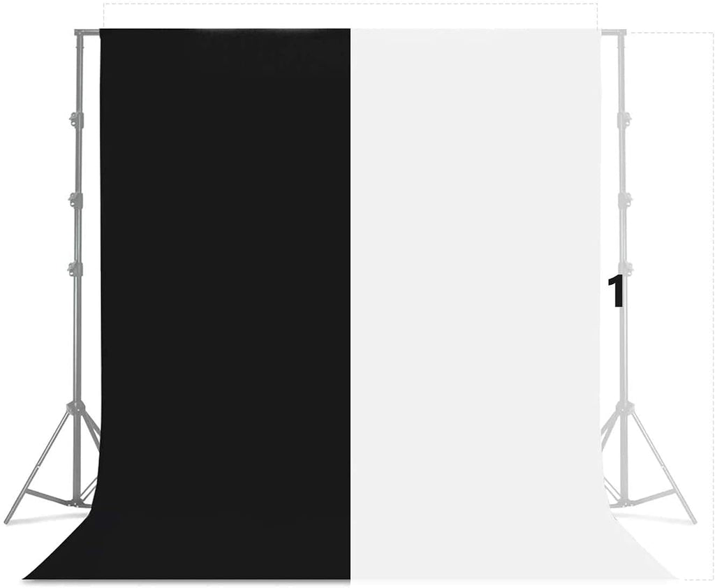 HIFFIN® 8 x 12 FT White | Black | LEKERA Backdrop Photo Light Studio Photography Background with 3 pcs Backdrop Support Spring Clamp 4.3"/11cm.