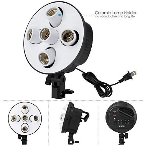 HIFFIN® 5 in 1 E27 Combo Photo Studio Bulb Holder Base Socket Lamp Bulb Holder Adapter for Photo Video Studio Softbox Video Light - Black