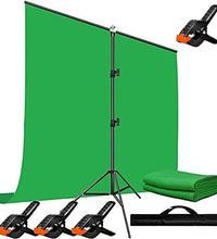 HIFFIN® Green Screen Backdrop 6x10 ft with Stand - 1 Packs 6x9 FT Photography Backdrop with 1PC 6.5 FT T-Shape Backdrop Stands, 4PCs Spring Clamps, 1PCs Carry Bag