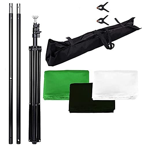 HIFFIN®Green Screen Backdrop 6x10 ft with Stand 6x9FT Photography Backdrop (Black/Green/White Backdrop) with 1PC 6.5FT T-Shape Backdrop Stands, 2PCs Spring Clamps, 1PCs Carry Bag, 1PC