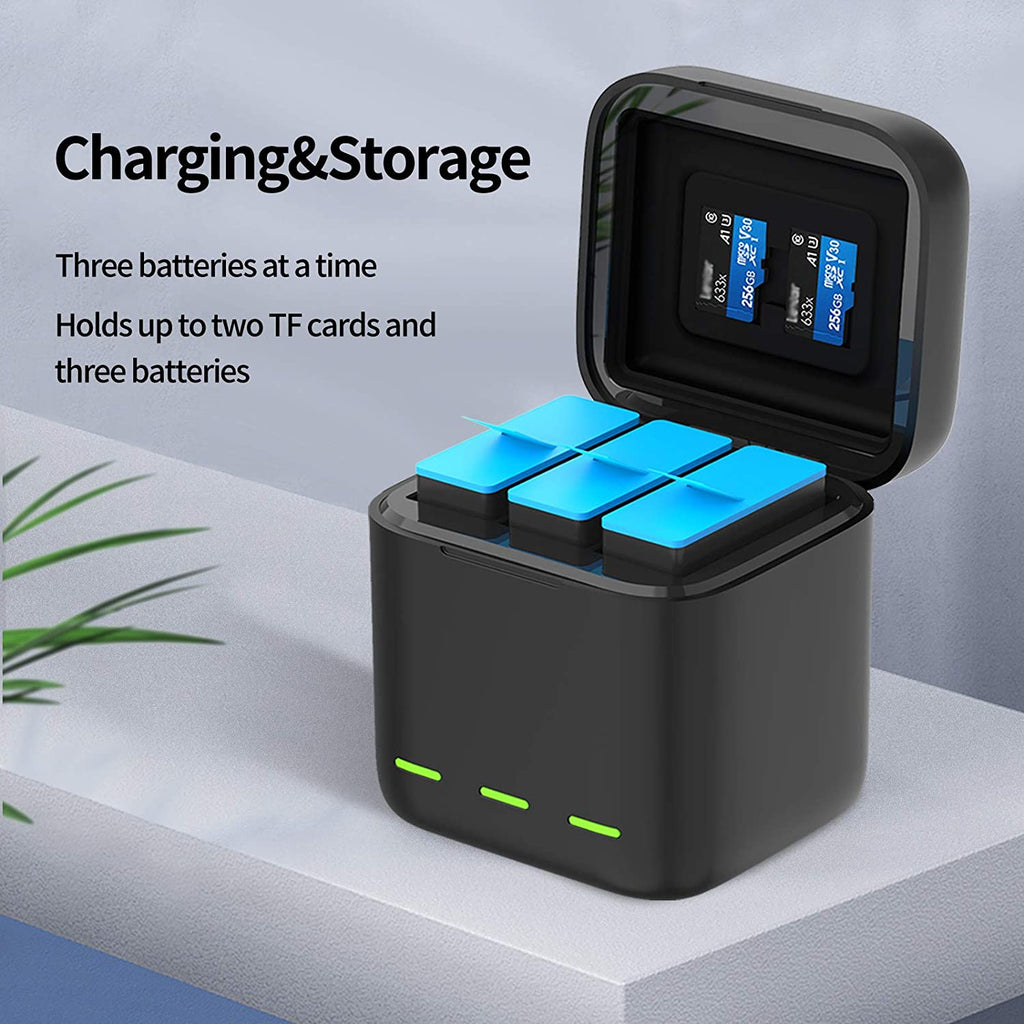 TELESIN Battery Charger 3-Channel USB Battery Quick Charger with Type-C Cord for GoPro Hero 10/9 Black, Batteries Storage Carrying Case Fully Compatible with Original Go Pro 9 10 Camera (Only Charger)
