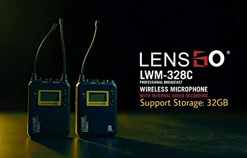 LENSGO LWM-328C Wireless Microphone System, 99-Channel UHF Professional Omnidirectional Wireless Lavalier Lapel Mic with 1 Transmitter & 1 Receiver for All Smartphone Camcorder Canon Nikon DSLR Camera