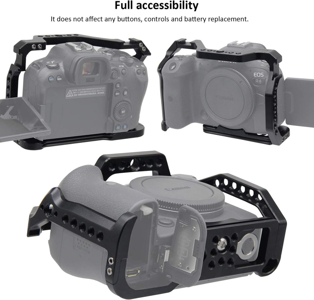 HIFFIN Camera Cage for Canon EOS R6 R5 Mirrorless Camera, Vlogging Video Shooting Filmmaking Rig Stabilizer with Dual Cold Shoe, 1/4" Mounting Points