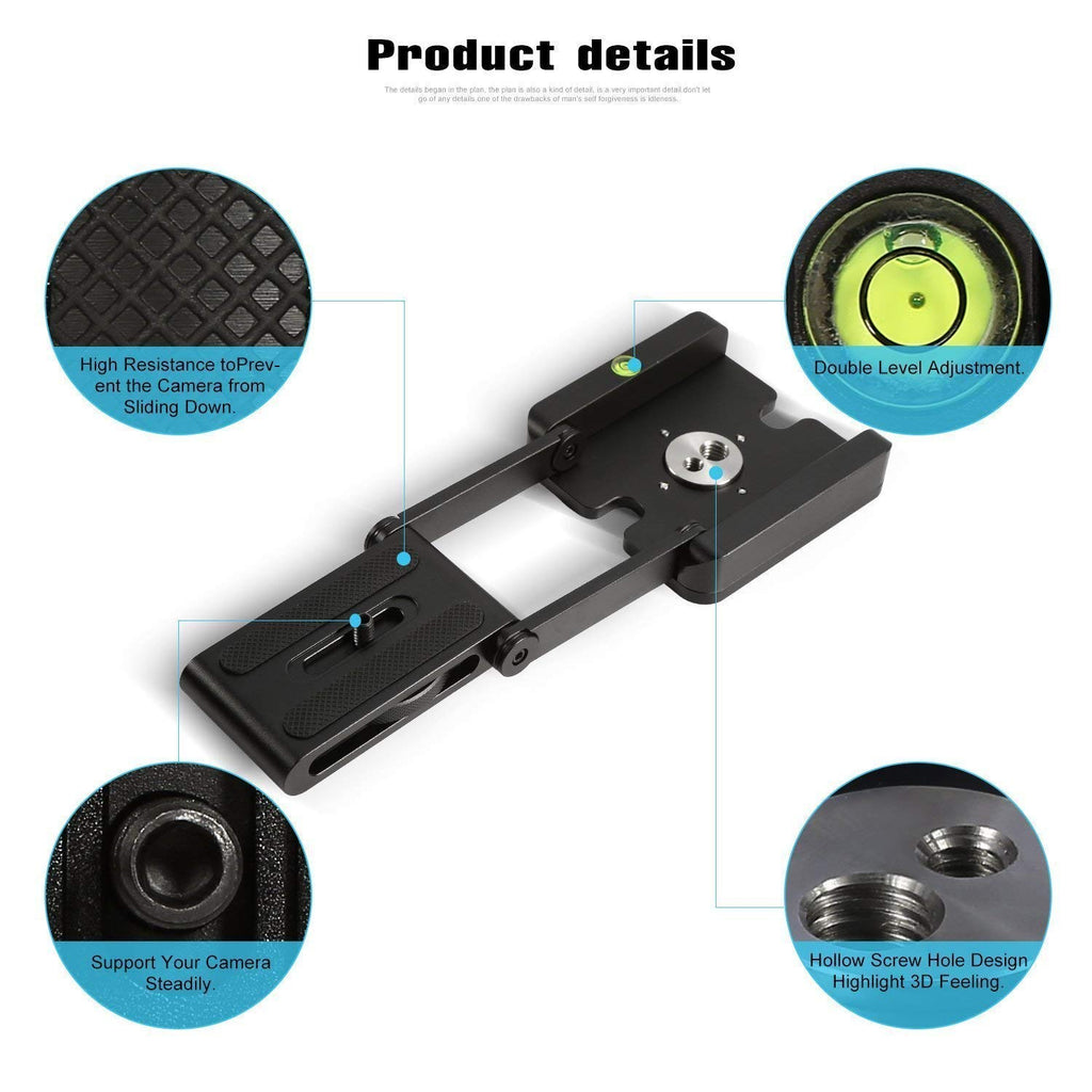 HIFFIN® Foldable Z Pan Tilt Tripod Head Quick Release Plate Holder for DSLR Camera Camcorder Photography Accessory - 1 Piece (Black) (Z Plate)