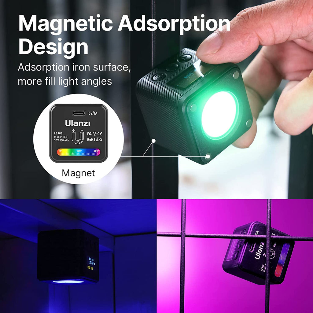 L2 COB RGB LED Video Light, 360° Full Color Portable Led Light for Camera Lighting, Magnetic Super Mini Cute Cube Light for Toy, Stop Motion and Micro Photography