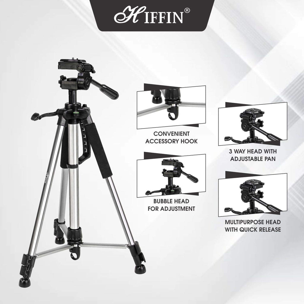 HIFFIN 1200 Tripod Aluminium Tripod, Universal Lightweight Tripod with Carry Bag for All Smart Phones, Gopro, Cameras