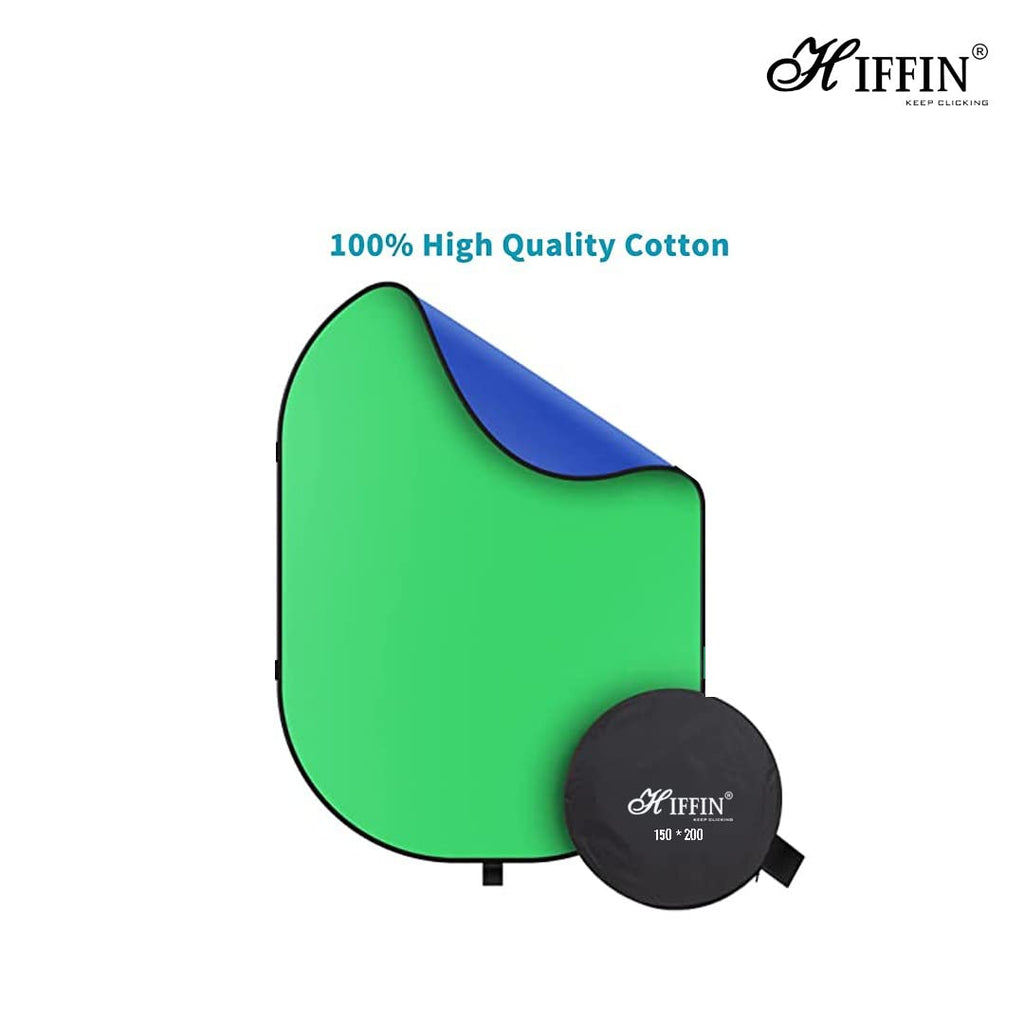 HIFFIN® 2-in-1 Green|Blue 150CM X 200CM Photo Video Studio Collapsible Background Panel, Full Cotton Photography Background with Carrying Case (Green/Blue)