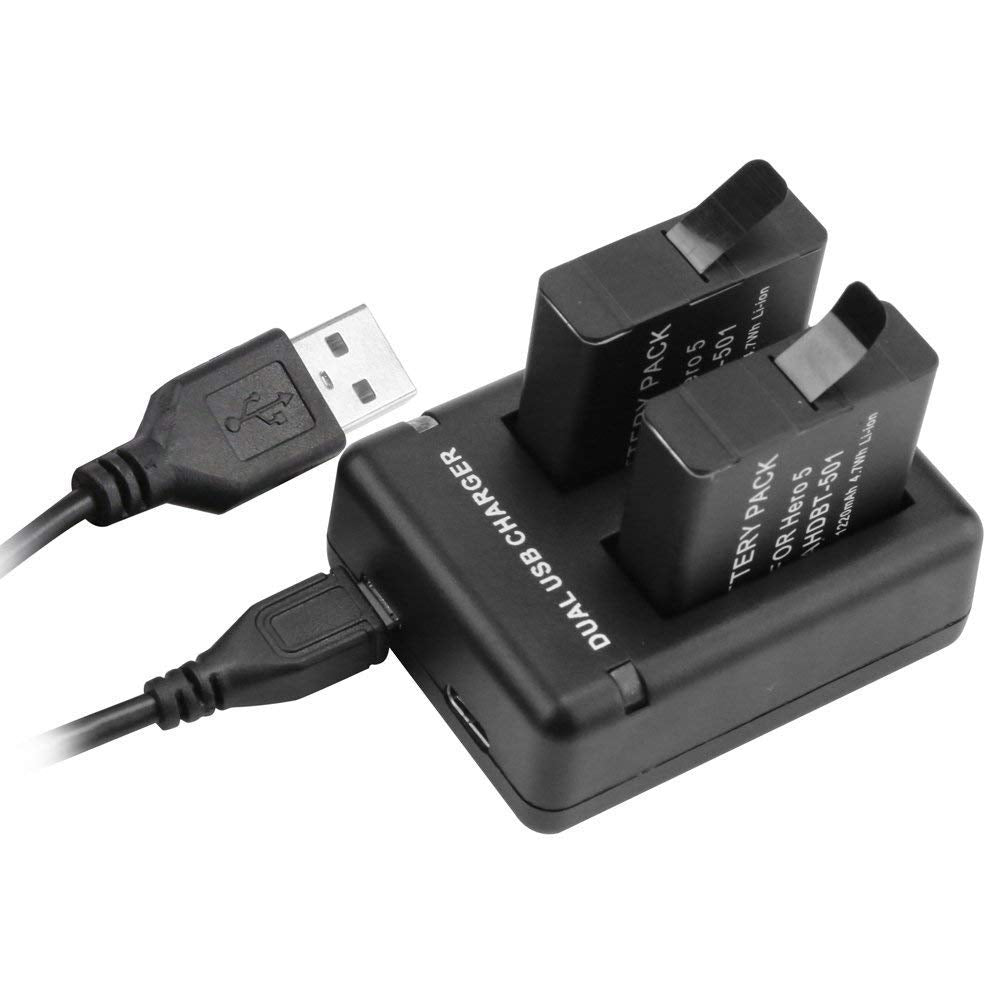 HIFFIN® Dual Battery Charger with Micro USB Cable for Go Pro HERO8 Black Go Pro HERO7 Black Go Pro HERO6 Black Go Pro HERO5, HERO5 Black Go Pro Hero 2018