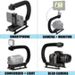 HIFFIN® 3 in 1 Universal Stabilizer C-Shape Bracket Video Handheld Grip + Ball Head hot Shoe Adapter + Mobile Phone Clip Holder for 4in1 DSLR Camera +Camcorder +Smartphone Video Rig Mount Fit