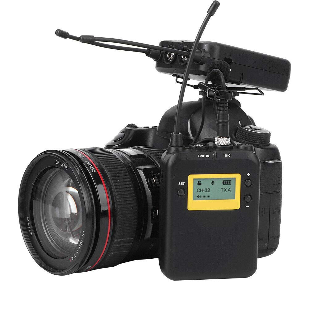 LENSGO LWM-328C Wireless Microphone System, 99-Channel UHF Professional Omnidirectional Wireless Lavalier Lapel Mic with 2 Transmitter & 1 Receiver for All Smartphone Camcorder Canon Nikon DSLR Camera