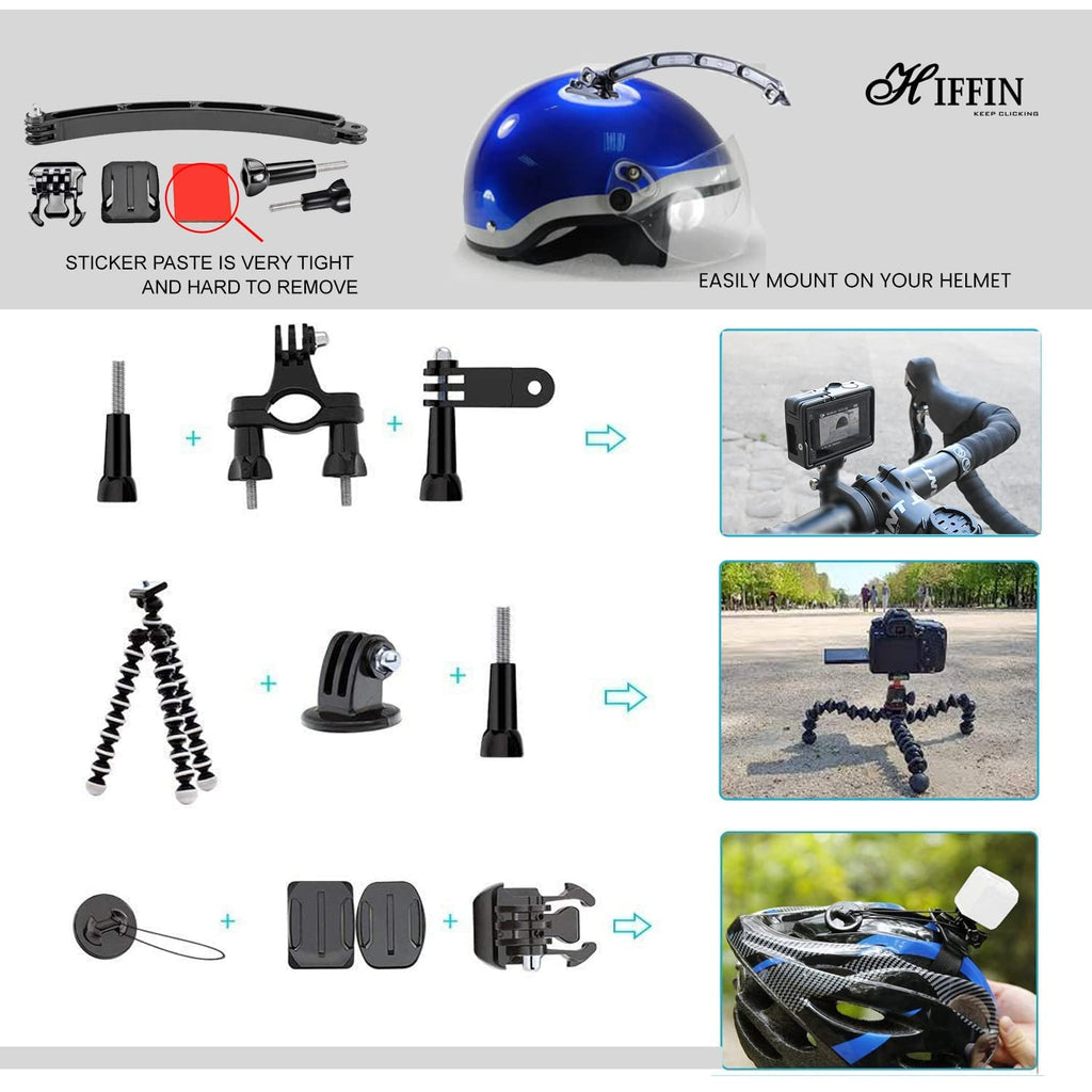 HIFFIN 50 in 1 Action Camera Accessory Kit Compatible with GoPro Hero10/9/8/7/6/5/4, GoPro Max, GoPro Fusion, Insta360, DJI Osmo Action/Action 2, AKASO, and More…