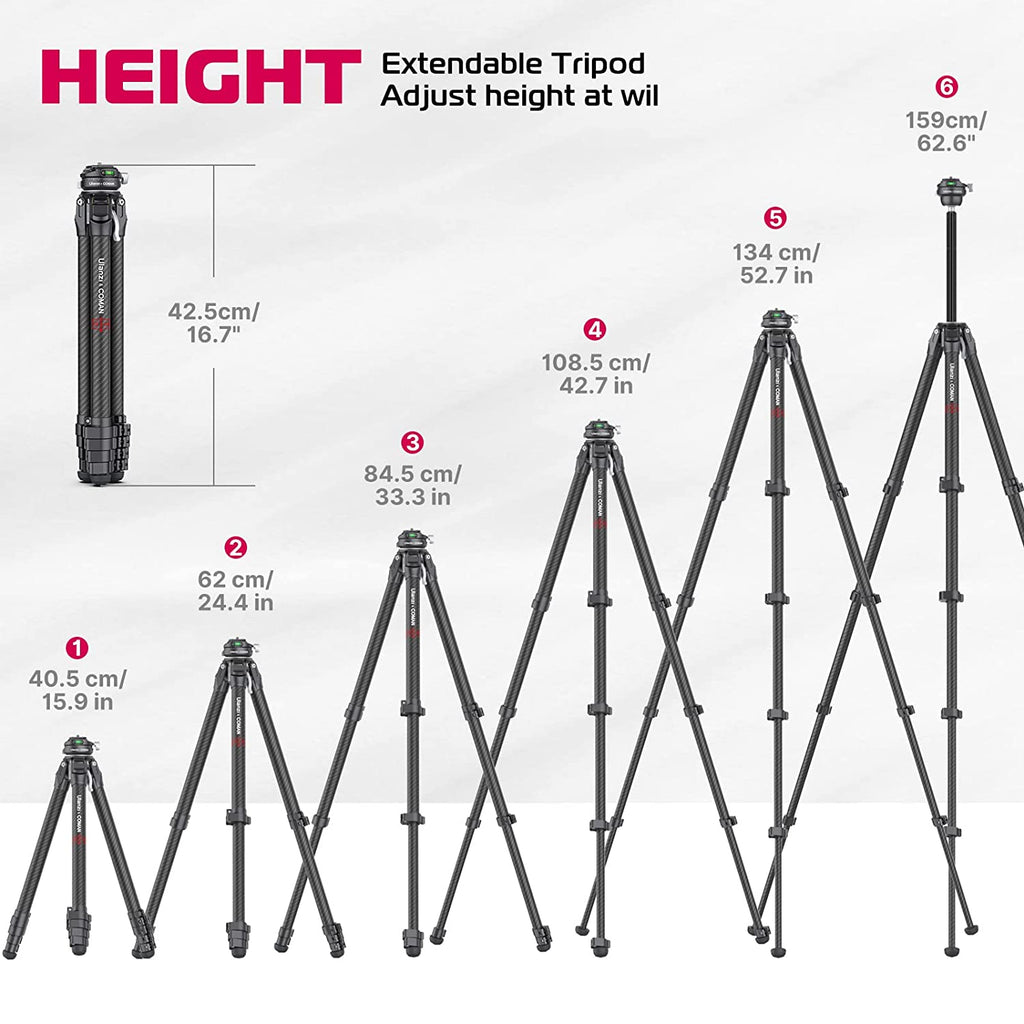 ULANZI Zero Y Professional Camera Tripod, 62.6" Lightweight Carbon Fiber Camera Tripod with Quick Release 1/4" Screw & 360° Ballhead, for Most Cameras/DSLR/Projector, Weight 2.4lbs, Maxload 39.6lbs