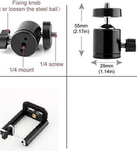 HIFFIN® Cell Phone Holder Clip and Ball Head Adapter Set for Tripod and Selfie Stick with 1/4 Screw, Universal Tripod Mount, Camera Tripod Ball Head, 360 Degree Swivel Cell Phone