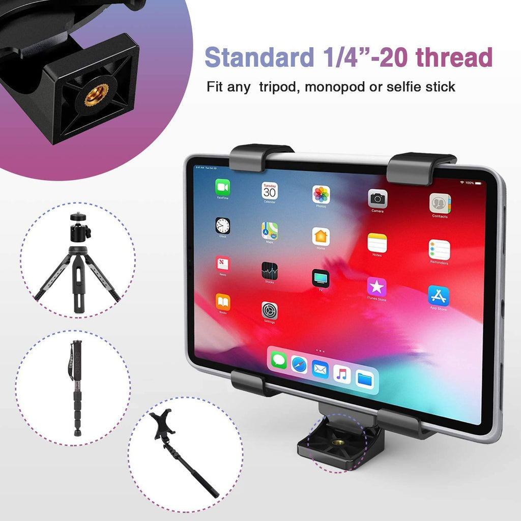 HIFFIN® iPad Tripod Mount Adapter Universal Tablet Holder Fits Ipad Air, Mini, Surface, Nexus and Most Tablets, Use on Tripod, Monopod, Selfie Stick, Tabletop Tripod Stand (IPAD Holder with 1/4 screw ball head)